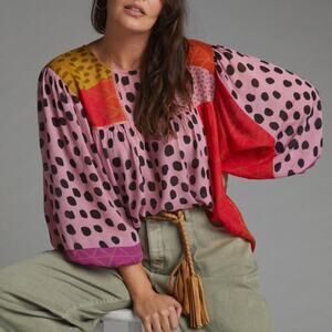 Anthropologie Pink Puff Sleeve Oversized Blouse